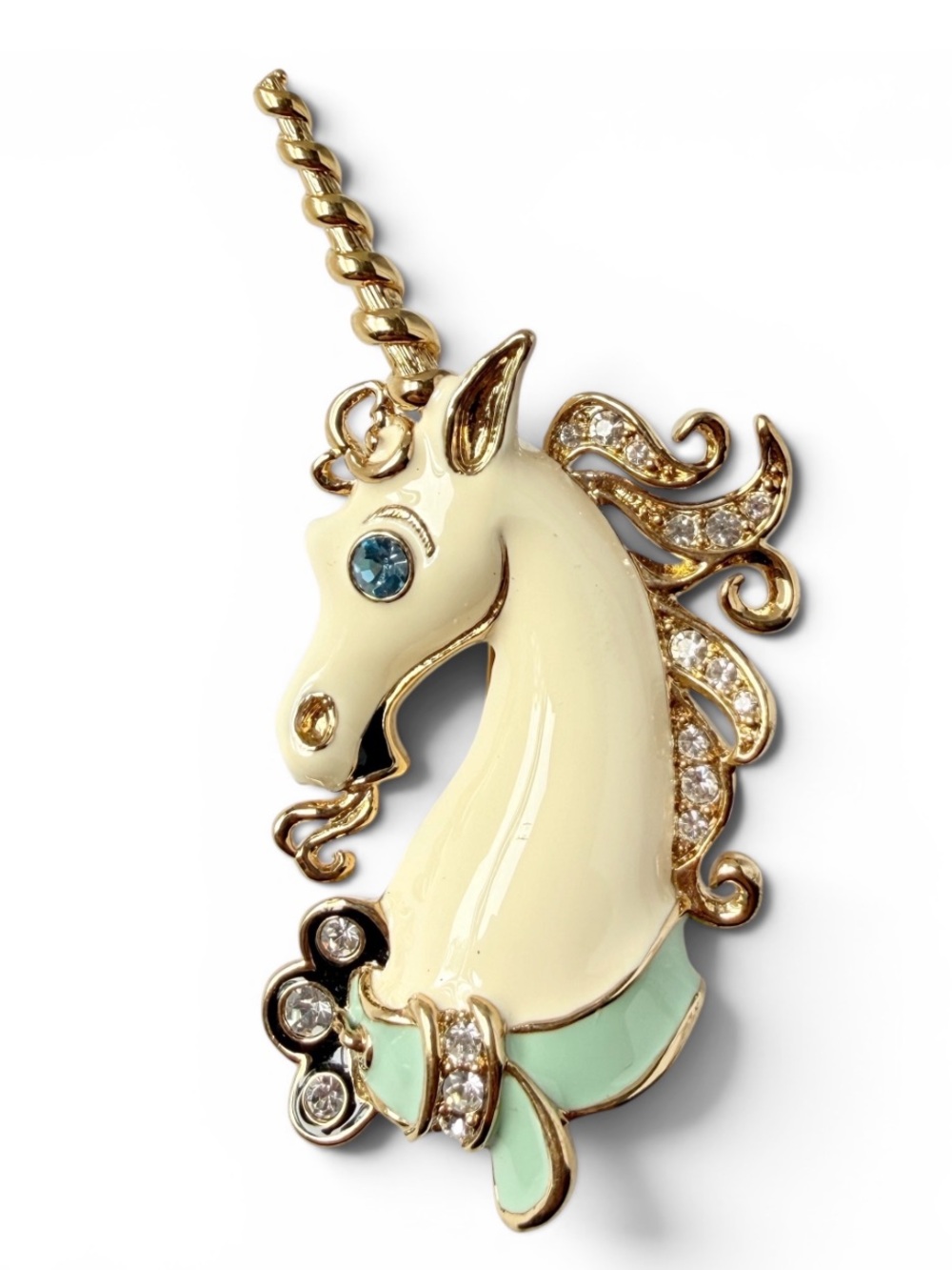 Vintage Bob Mackie Signed Enamel Rhinestone Unicorn Large Brooch Pin